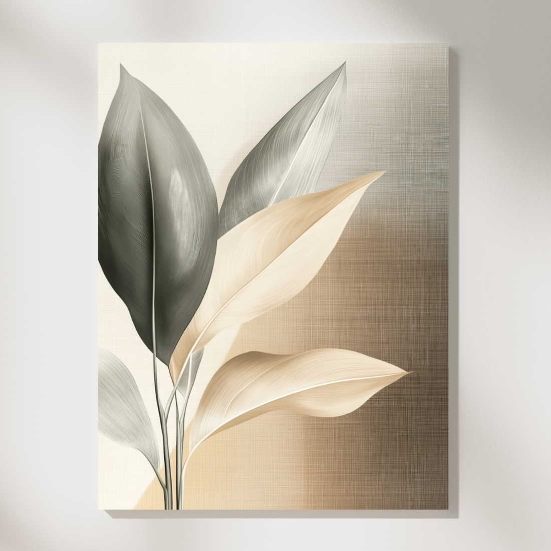 Minimal Tropical Plant Wall Art with Earthy Brown Linen Texture. High Resolution Digital Download 300 DPI.