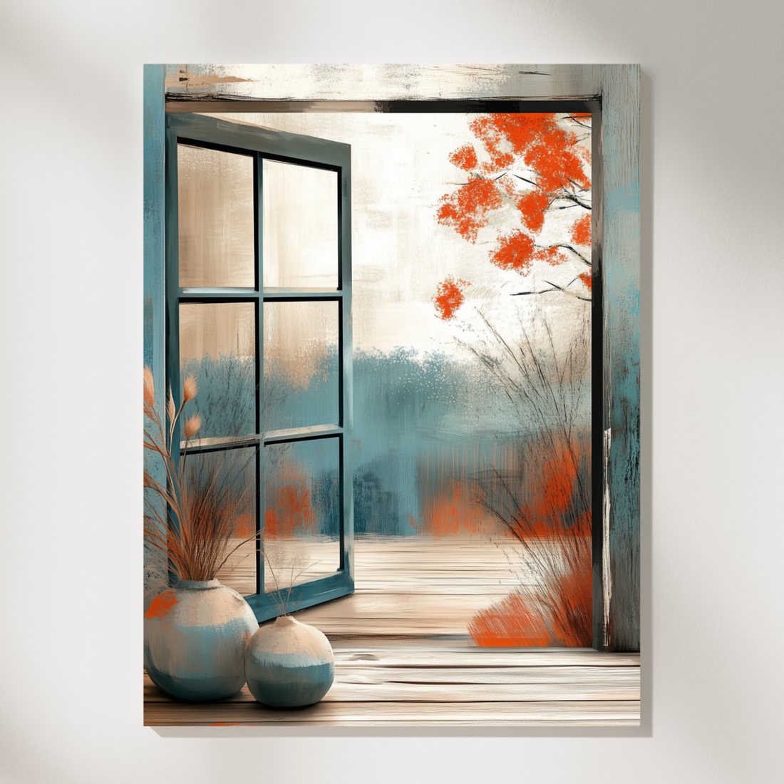 Autumn Window View, Cozy Fall Foliage Landscape Photography Wall Art. High Resolution Digital Download 300 DPI.