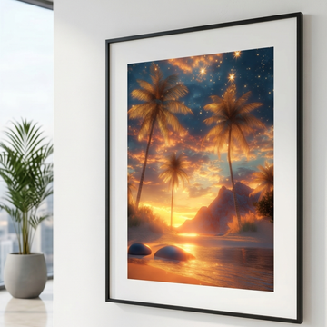 Desert Oasis Majesty, Epic Cinematic Palm Trees Landscape Wall Art Print . High Resolution Digital Download 300 DPI.