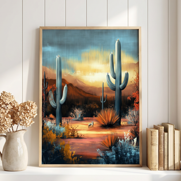 Sonoran Serenity, Desert Fox Cactus Landscape Southwest Wall Art. High Resolution Digital Download 300 DPI.