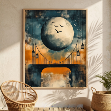 Enchanted Lunar Bridge, Anime Inspired Starry Night Sky Wall Art. High Resolution Digital Download 300 DPI.
