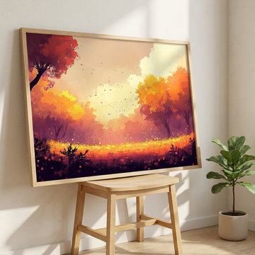 Autumn's Golden Hour, Vibrant Sunset Landscape with Silhouetted Trees and Grassy Field. High Resolution Digital Download 300 DPI