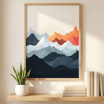 Fiery Peaks, Sunset Kissed Mountains in Vibrant Gray, Orange, and Red Hues. High Resolution Digital Download 300 DPI