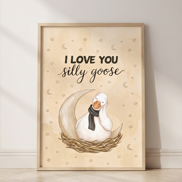 I Love You Silly Goose Moon Nursery Wall Art Print Decor. High Resolution Digital Download 300 DPI.