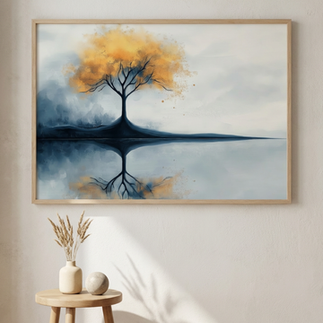 Solitary Reflection, Bare Tree Silhouetted Against Vibrant Sunset Waters. High Resolution Digital Download 300 DPI