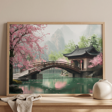Japanese Medieval Bridge Wall Art Wooden Historic Scenic Nature Tranquil. High Resolution Digital Download 300 DPI.