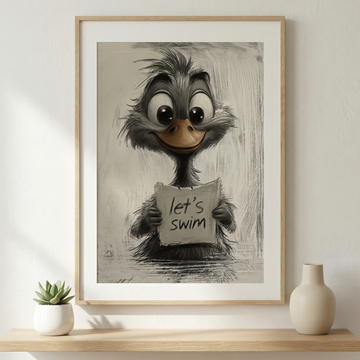 Whimsical Goose Adventure, Charcoal Sketch Storytelling with Playful Nautical Charm. High Resolution Digital Download 300 DPI