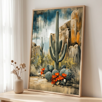 Blooming Desert Majesty, Saguaro Cactus Flowers Arizona Landscape Wall Art. High Resolution Digital Download 300 DPI.