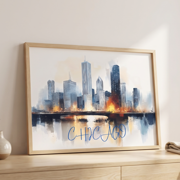 Vibrant Chicago Reflections, Abstract Urban Cityscape Art Print. High Resolution Digital Download 300 DPI.
