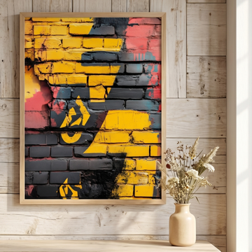 Urban Brick Graffiti Wall Art Textured Yellow Black Edgy Print. High Resolution Digital Download 300 DPI.