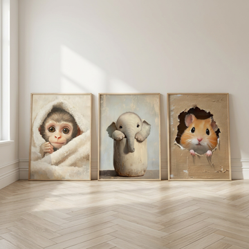 Adorable Baby Animals, Charming Oil Painting Nursery Wall Art Collection. High Resolution Digital Download 300 DPI.