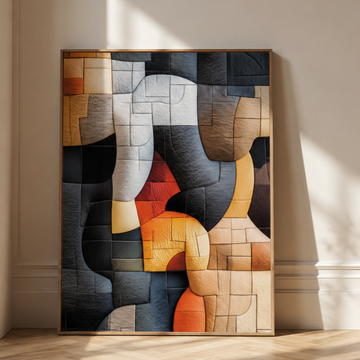 Modern Geometric Abstract Quilt Wall Art in Wool Felt Leather. High Resolution Digital Download 300 DPI.