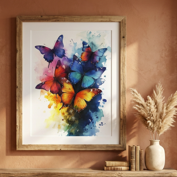Celestial Butterfly Dance, Watercolor Rainbow Wings Amid Cosmic Nebula Splash. High Resolution Digital Download 300 DPI