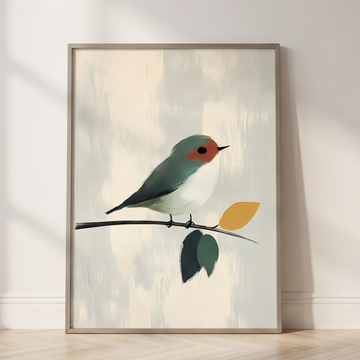 Elegant Abstract, Small Bird on Branch with Impasto Background in Muted Colors. High Resolution Digital Download 300 DPI