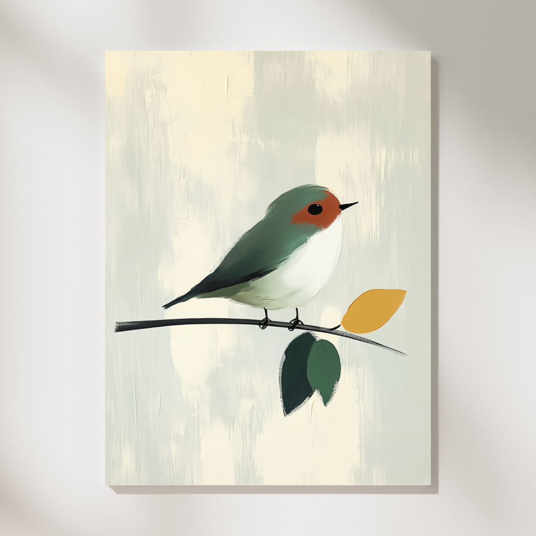 Elegant Abstract, Small Bird on Branch with Impasto Background in Muted Colors. High Resolution Digital Download 300 DPI