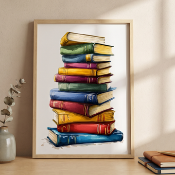 Serene Literary Stack, Elegant Book Collection on Dual-Toned Pastel Background. High Resolution Digital Download 300 DPI