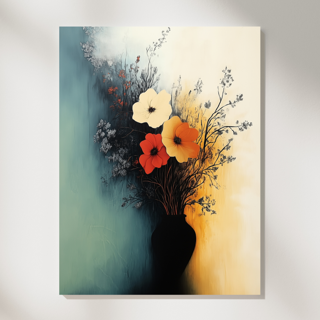 Vibrant Floral Symphony, Colorful Bouquet on Abstract Brushstroke Background. High Resolution Digital Download 300 DPI
