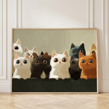 Adorable Cartoon Kitten Illustration Wall Art Print, High Resolution Digital Download 300 DPI.