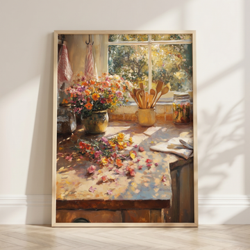 Abstract Spring Kitchen Countertop Wall Art Oil Flowers Warm Glow. High Resolution Digital Download 300 DPI.