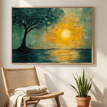 Tranquil Twilight, 3D Textured Abstract Landscape with Lush Tree Reflection. High Resolution Digital Download 300 DPI