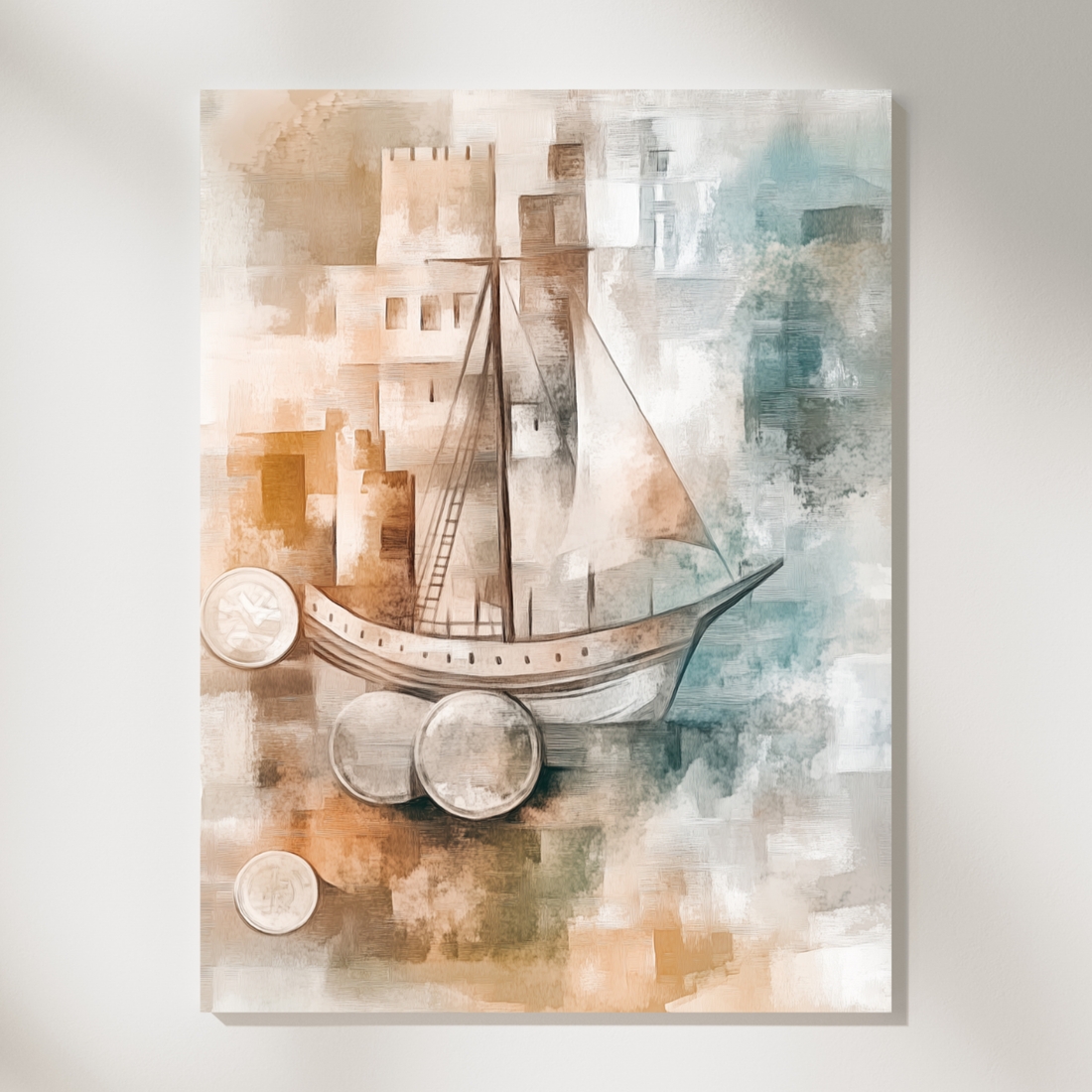 Vintage Sailing Ship and Castle Wall Art Nautical Historical Landscape Print. High Resolution Digital Download 300 DPI.