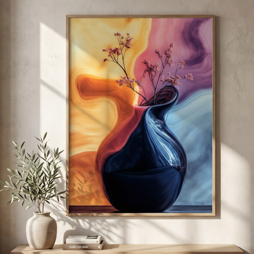 Vibrant Floral Elegance: Delicate Blooms in Colorful Abstract Vase Setting. High Resolution Digital Download 300 DPI