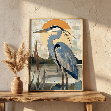 Graceful Great Blue Heron Wall Art, Nature Inspired Bird Decor. High Resolution Digital Download 300 DPI.