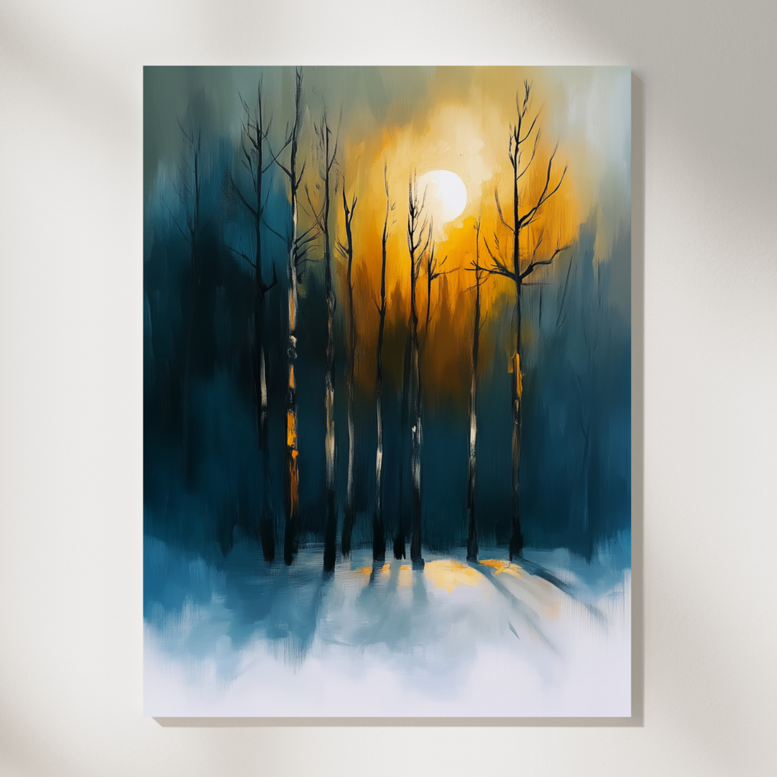 Realistic Blue Beige Trees Wall Art Moonlit Night Painting Print. High Resolution Digital Download 300 DPI.