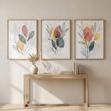 Abstract Botanical Boho, 3D Pencil Drawings with Minimalist Colors and Clear Lines. High Resolution Digital Download 300 DPI