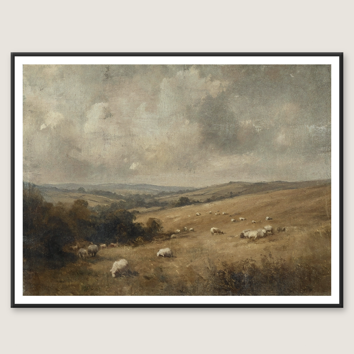 Close-up of the sheep grazing landscape painting