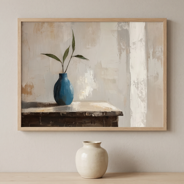 Abstract Scandinavian Still Life Wall Art Blue Beige Vase Minimalist. High Resolution Digital Download 300 DPI.