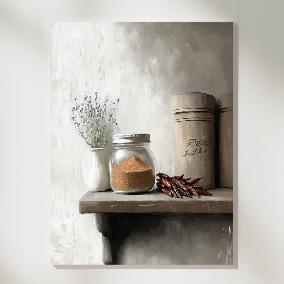 Guajillo Chili Powder Jar Oil Painting Rustic Pantry Kitchen Art. High Resolution Digital Download 300 DPI.