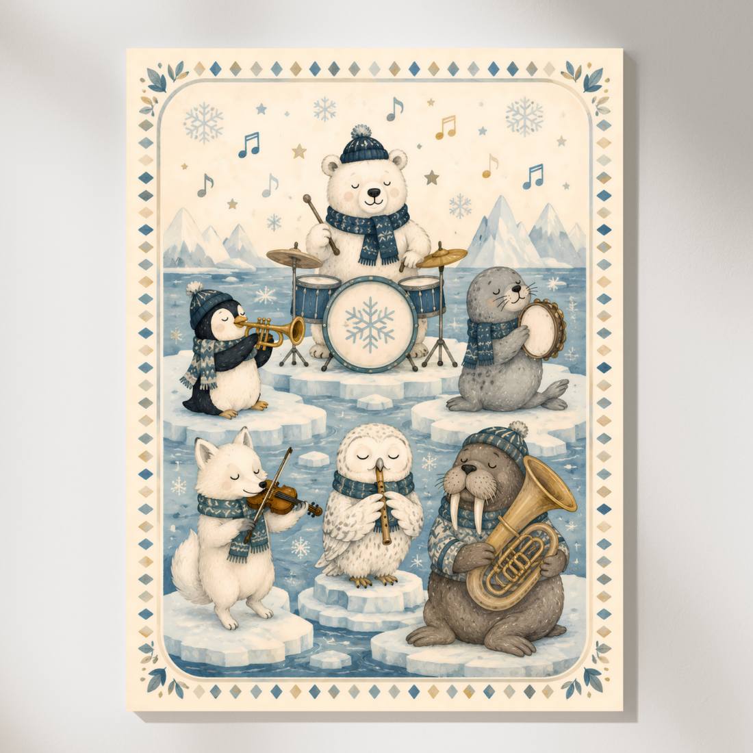 Winter Woodland Animal Band Wall Art Vintage Musical Print. High Resolution Digital Download 300 DPI.