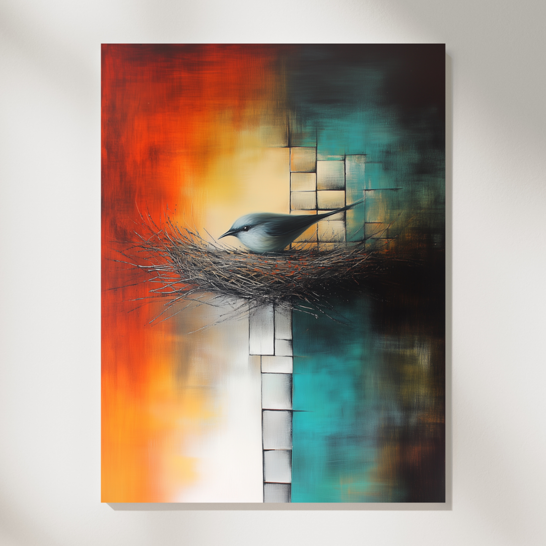Abstract Red Textile Bird Nest, Dynamic Gestural Art Print. High Resolution Digital Download 300 DPI.