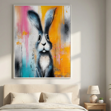 Vibrant Neon Bunny Abstract Acrylic Expressionist Modern Wall Art. High Resolution Digital Download 300 DPI.