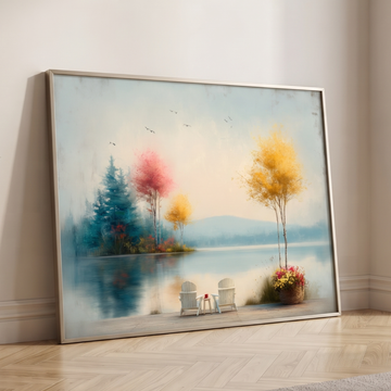 Relaxing Countryside Wall Art Dockside Chairs Peaceful Horizon View. High Resolution Digital Download 300 DPI.