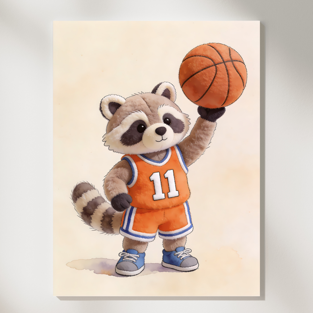 Vintage Raccoon Sports Player Nursery Wall Art Print. High Resolution Digital Download 300 DPI.
