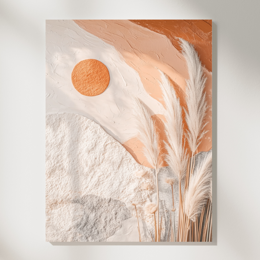 Boho Abstract Landscape Wall Art with Sun and Pampas Grass. High Resolution Digital Download 300 DPI.