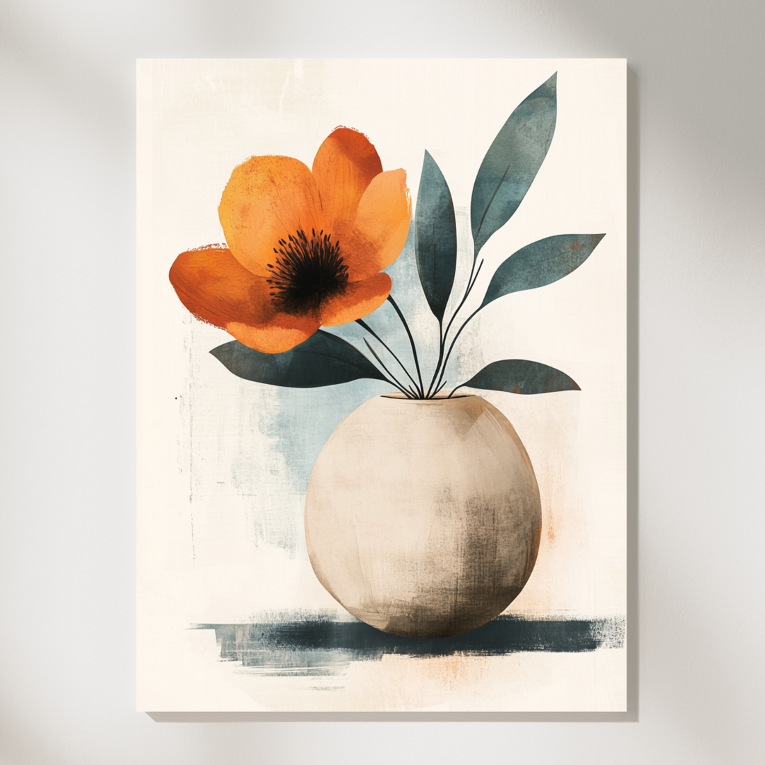 Watercolor Peony Flower Wall Art Off White Clay Vase Decor. High Resolution Digital Download 300 DPI.