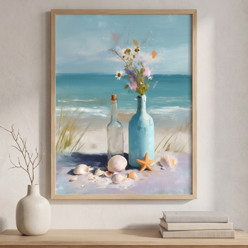 Pastel Coastal Still Life Painting Wall Art for Home Decor. High Resolution Digital Download 300 DPI.