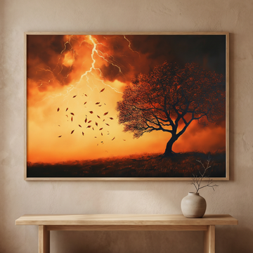 Electrifying Minimalist, Lightning Storm Tree Silhouette Modern Art Print. High Resolution Digital Download 300 DPI.
