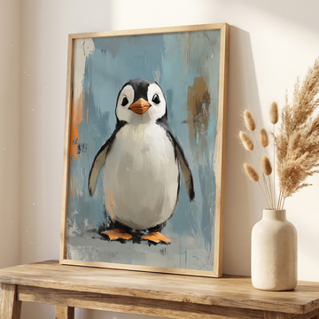 Impressionist Penguin Cartoon Wall Art, Playful Animation-Inspired Decor. High Resolution Digital Download 300 DPI.