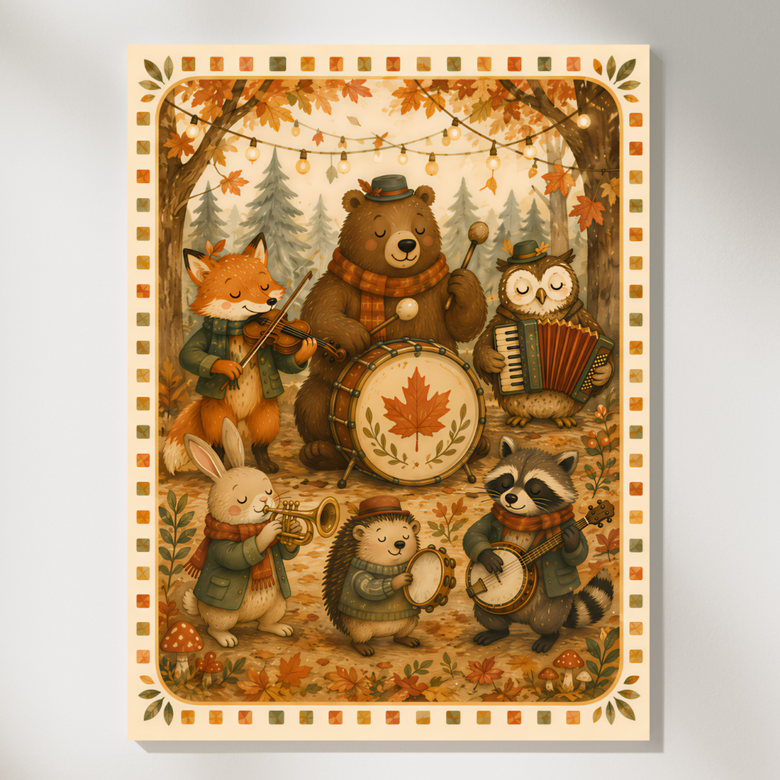 Woodland Animal Band Autumn Wall Art Vintage Forest Print. High Resolution Digital Download 300 DPI.