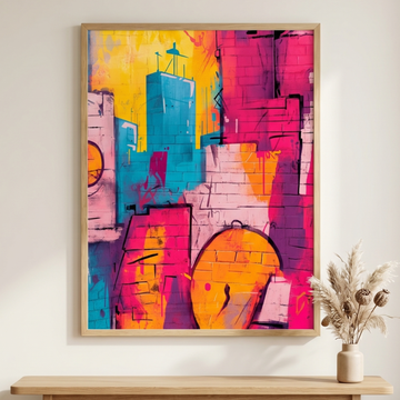 Cartoon City Skyline Wall Art Urban Skater Graffiti Doodle Print. High Resolution Digital Download 300 DPI.