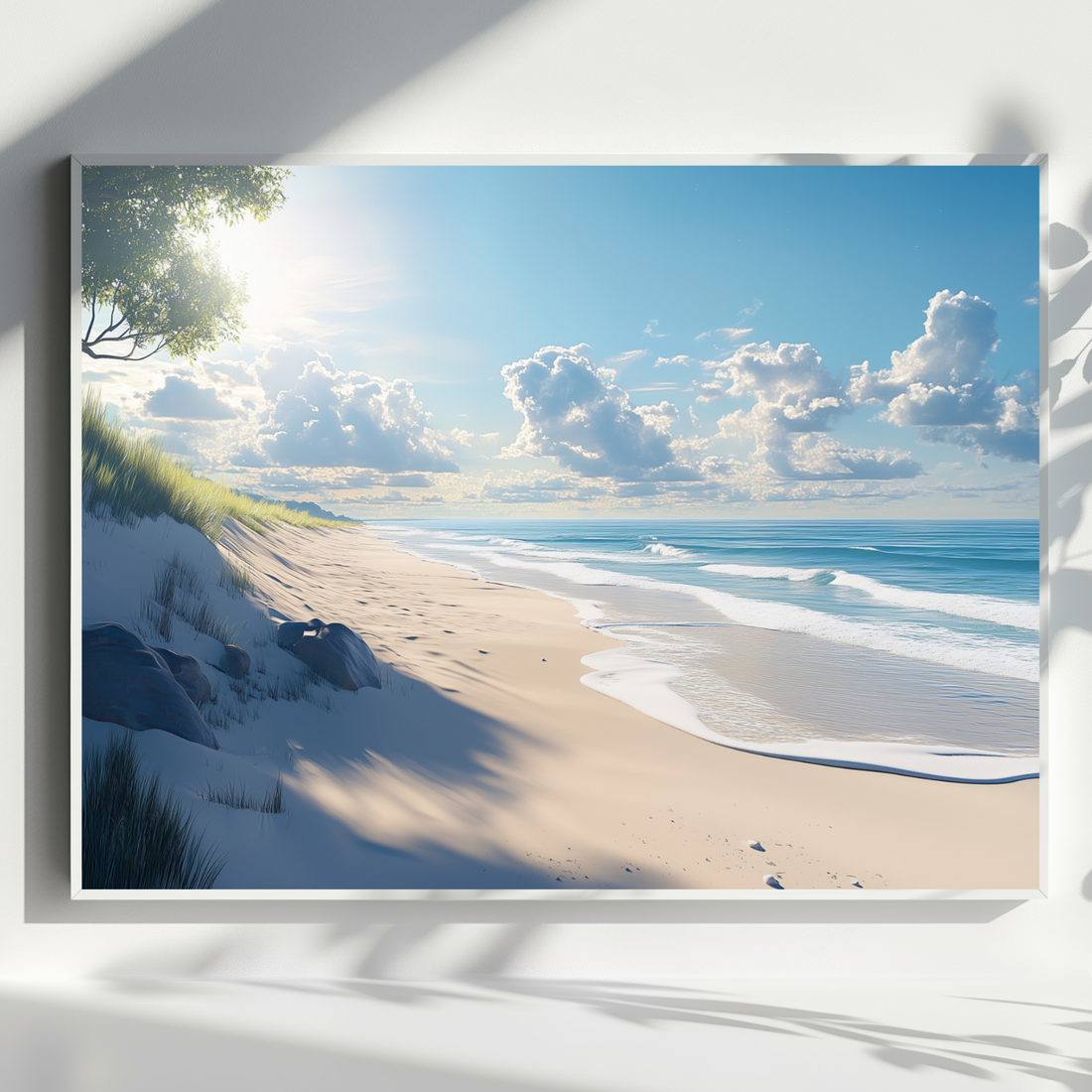 Sun Kissed Shores, Vibrant Realistic Beach Scene Coastal Wall Art Print. High Resolution Digital Download 300 DPI.
