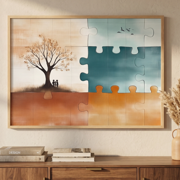 Abstract Puzzle Family Connection Wall Art in Warm Earth Tone Design. High Resolution Digital Download 300 DPI.