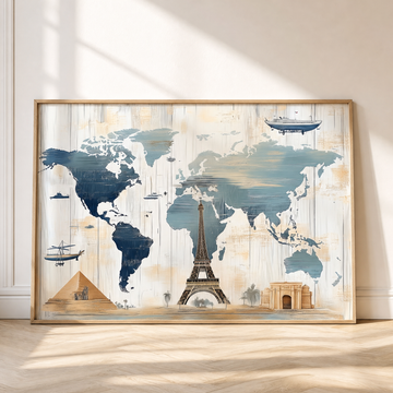 Pastel World Map Art, Rustic Wooden Travel Wall Decor. High Resolution Digital Download 300 DPI.