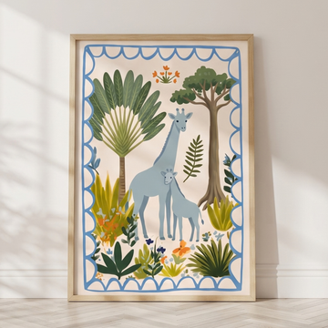Giraffe Family Safari Nursery Wall Art Kids Room Botanical Decor. High Resolution Digital Download 300 DPI.