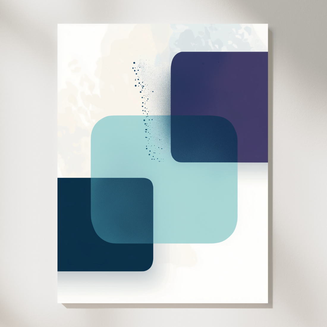 Minimalist Geometry, Abstract Blue and Green Shapes with Scattered Dots. High Resolution Digital Download 300 DPI