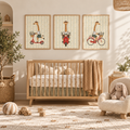 Giraffe adventure prints above a crib